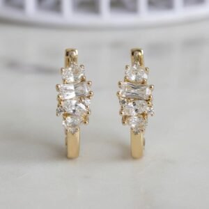 Nova Bloom gold hoop earrings with mixed-cut crystal cluster