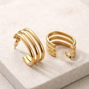 Aurelia Trio Hoops with sculptural three-band gold-tone design